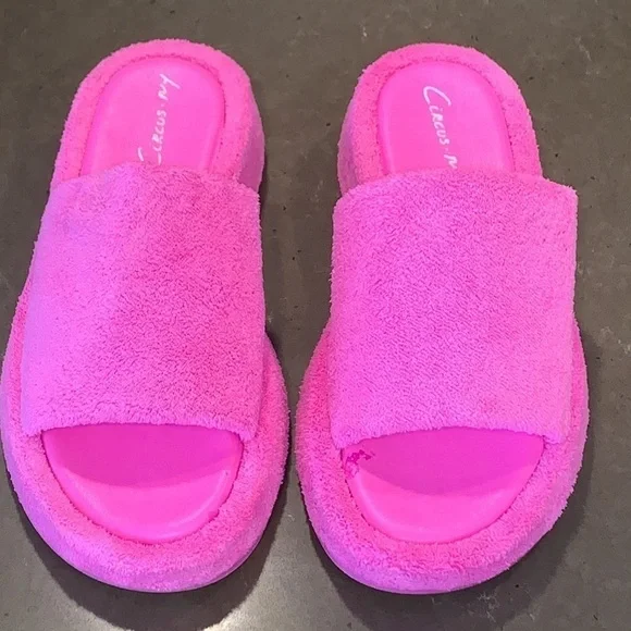 NWOT Circus by Sam Edelman Latasha Pink Terry Wedge Slide Sandals 7 - Picture 7 of 14